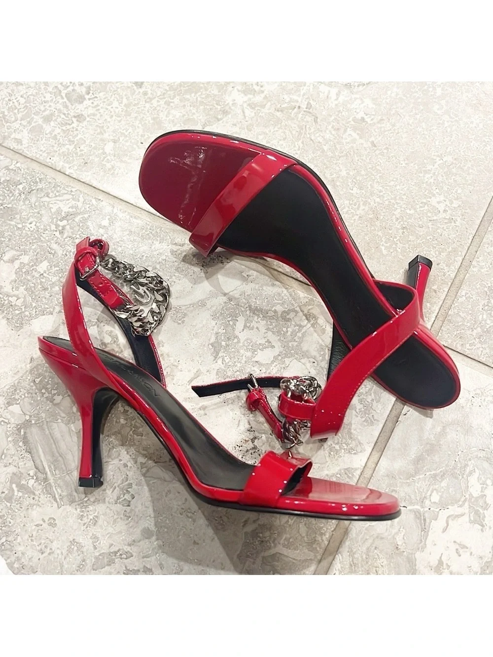 JW Anderson Chain Ankle Strap High Heel Sandals in Red, Size 37.5 New in Box